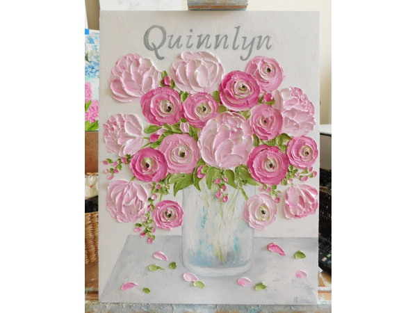 Girls nursery name painting, flower painting