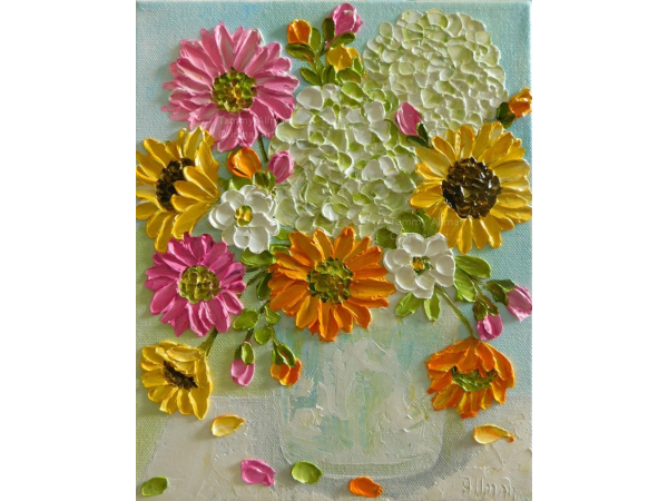 daisy oil impasto painting