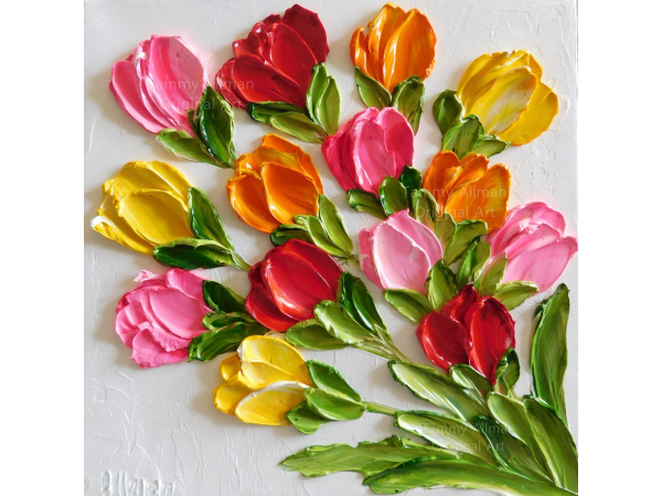 bright tulip oil impasto painting