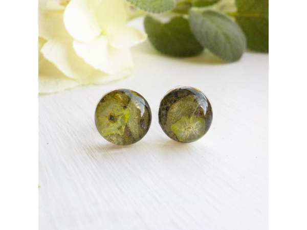 dried flower,Sterling silver and resin herbal studs