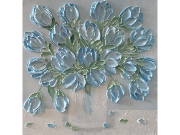 Blue Tulip Oil Impasto Painting