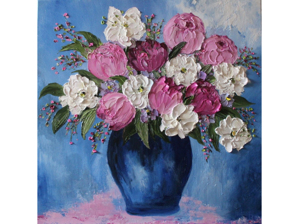 Navy vase and flowers oil painting