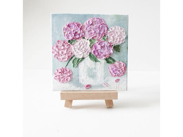 Pink oil impasto hydrangea painting