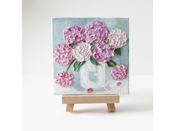 pink hydranges easel oil painting