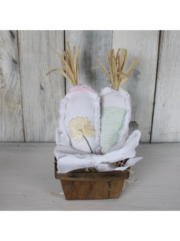 Fabric carrots in vintage basket