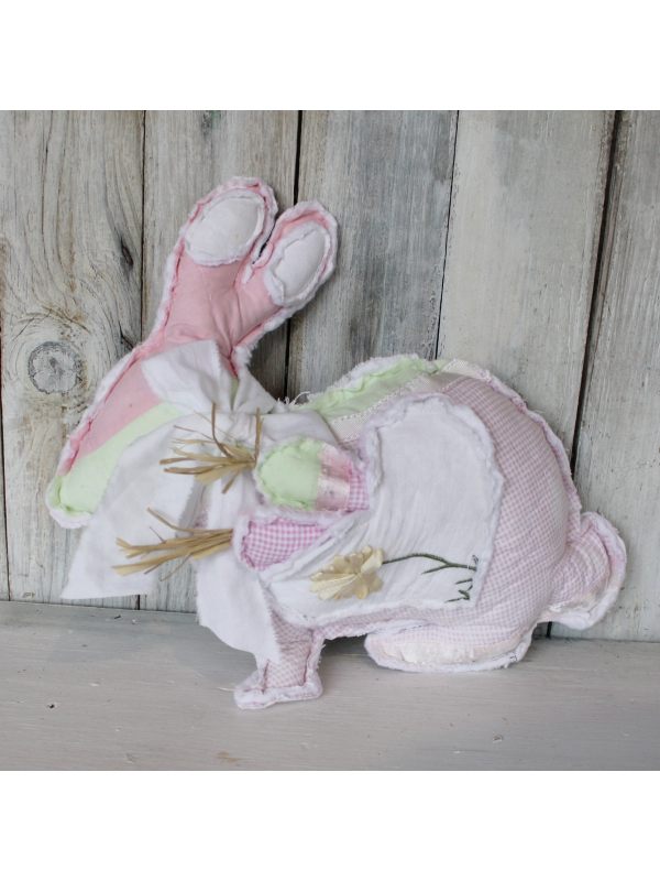 Vintage Quilt Bunny Pillow with carrots