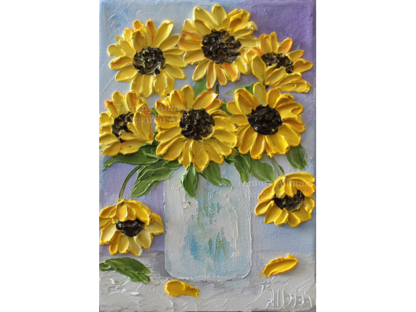 oil impasto textured sunflower painting