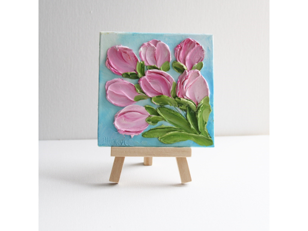 small pink tulip oil impasto painting