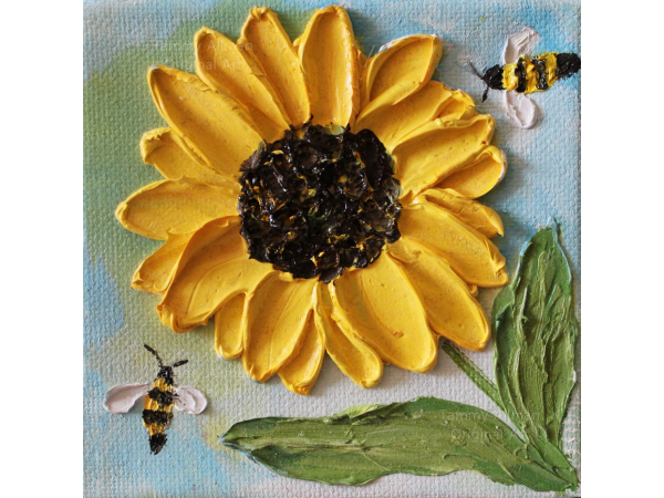 bee and sunflower oil impasto painting