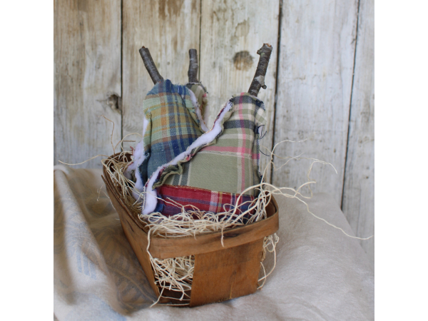 quilted pears in a vintage fruit basket