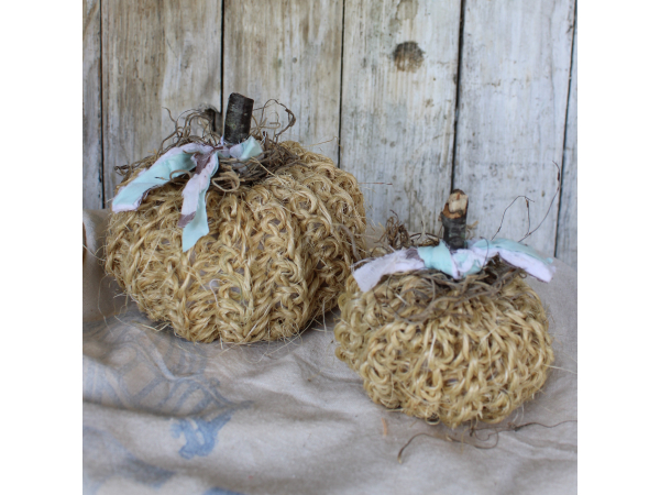 Set of crocheted sisal pumpkins, Natural decor