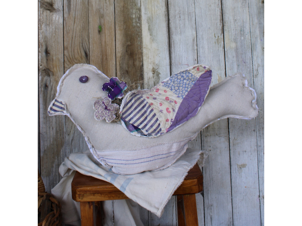 Vintage Feed sack and Quilted Bird Pillow
