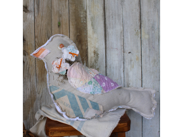 Vintage Quilted Bird Pillow