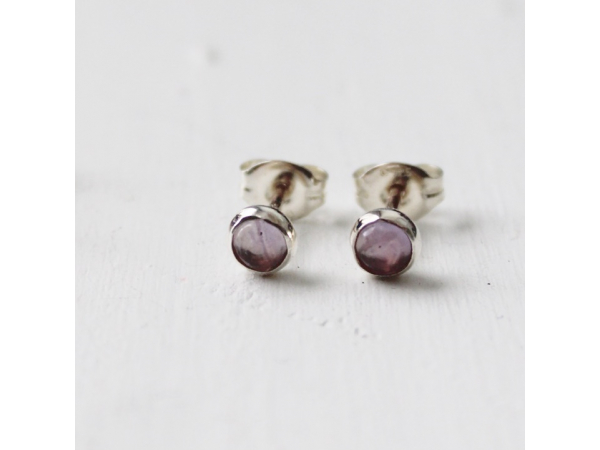 Lavender Amethyst 4mm Cabochon Fine Silver Studs