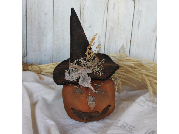 Primitive pumpkin with witches hat