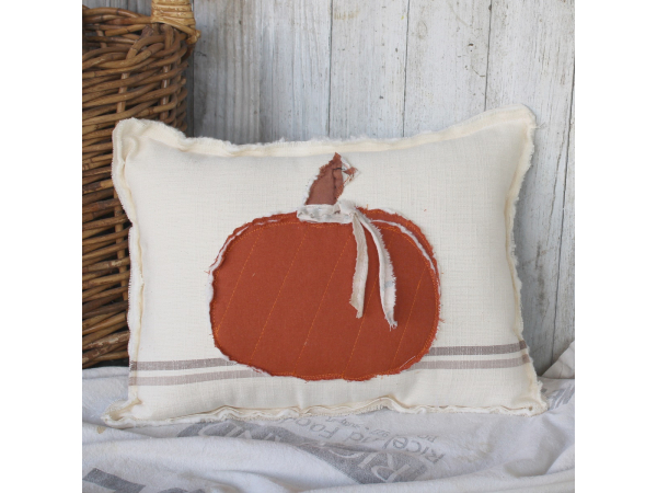 Quilted Pumpkin Feed Sack Pillow, Fall Pumpkin Pillows