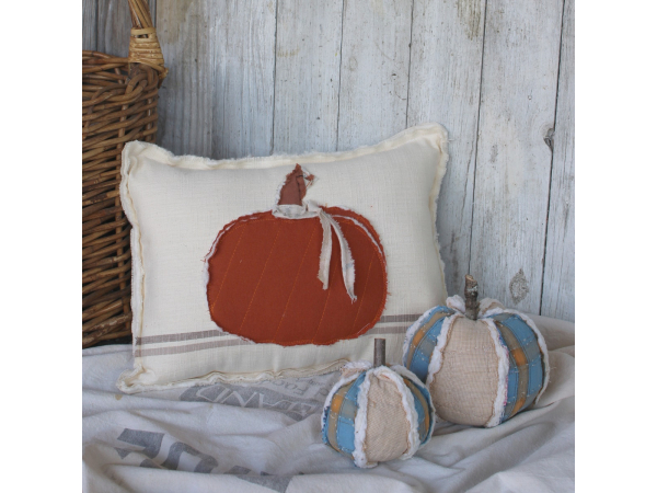Feed sack fabric quilted pumpkin, Fall decorations,