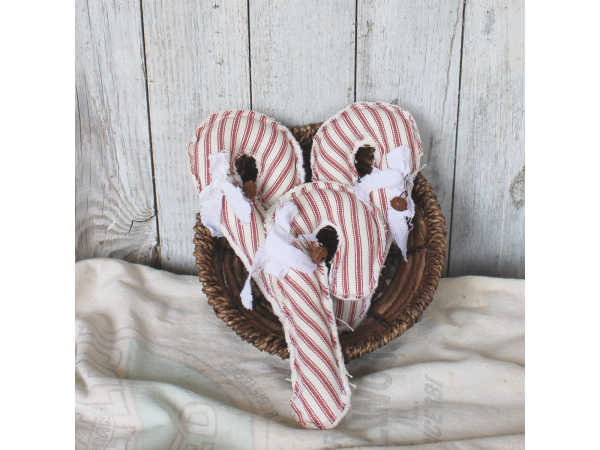 Set of three candy cane ornaments, cupboard tucks