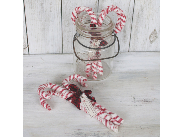 Handmade Red and White Stripe Ticking Wire Candy Canes
