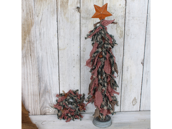 Primitive rag tree, vintage decorative tree