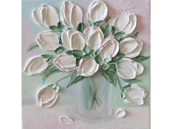 white tulips in a vase oil painting