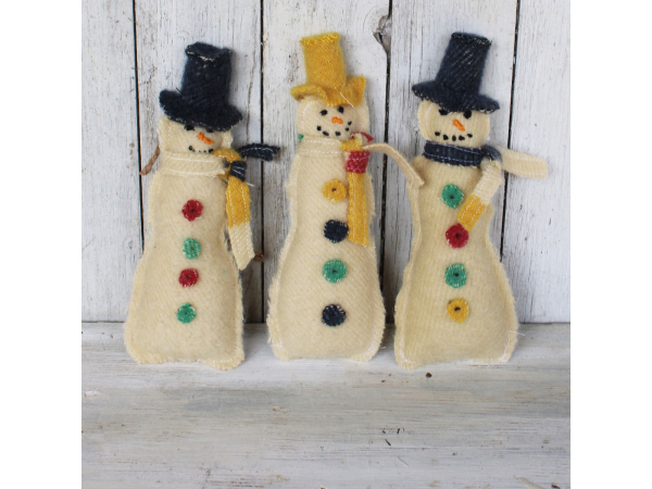 handmade snowman ornaments, farmhouse snowmen ornaments