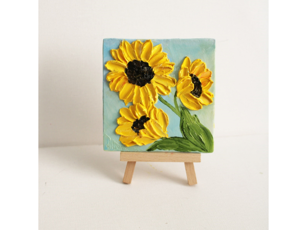 miniature  sunflower oil painting