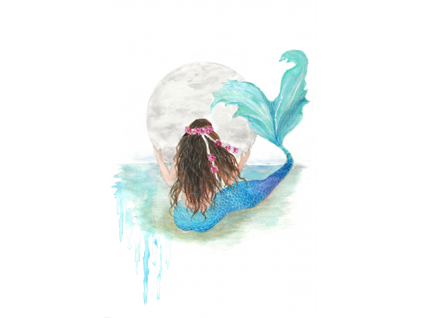 Mermaid and the Moon Print