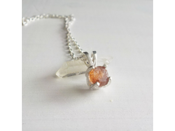 Padparadscha raw stone Montana sapphire pendant, necklace