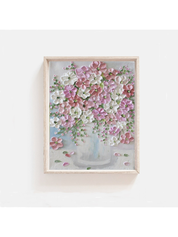 Pink  apricot white oil impasto painting