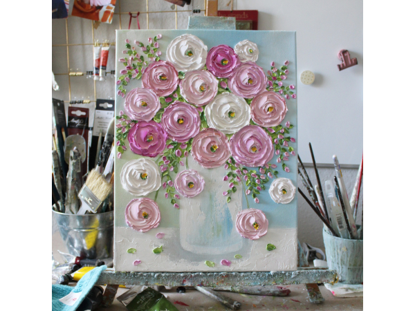 Pink Ranunculus Flower Oil Painting