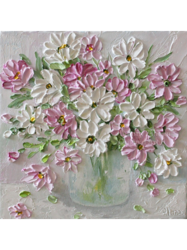 Pink and white oil impasto painting