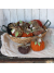 basket of pumpkins, crochet pumpkins, fall tabletop