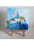 Blue hydrangea and hummingbird miniature painting with easel