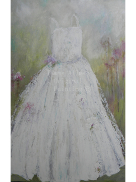 dress oil painting, white dress oil painting,