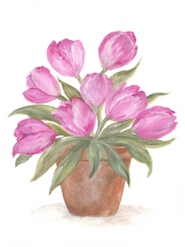 Tulips in a Clay Pot Watercolor