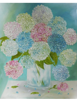Mixed Hydrangea Oil Impasto Painting