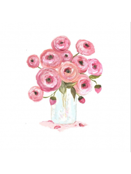 pink and apricot ranunculus watercolor painting
