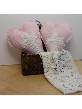 One Vintage Quilted Heart with Crocheted Lace