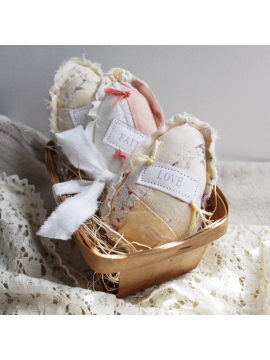 Hope, Faith, & Love Quilted Fabric Eggs in a Basket