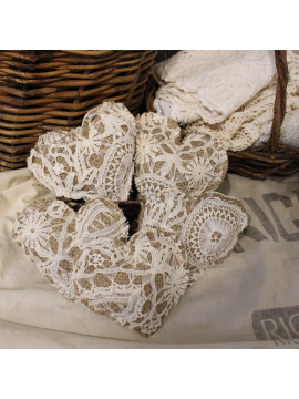 Vintage French Lace and Grain Sack Hearts