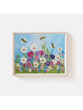 bee and flower oil impasto painting