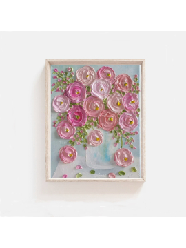 pink and apricot ranunculus oil impasto painting