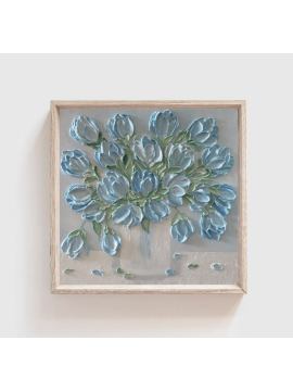 Blue Tulips in a Vase Oil Impasto Painting