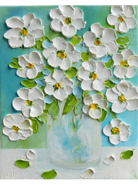 daisy oil impasto painting, custom painting