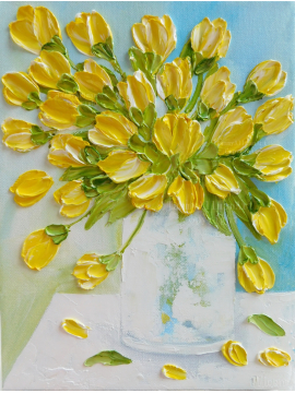 Yellow Tulip Oil Impasto Painting