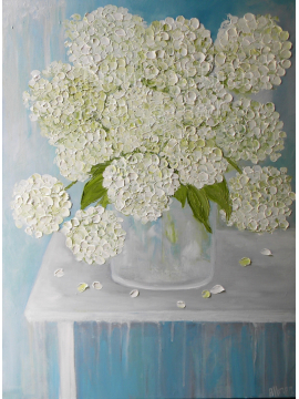 White Oil Impasto Hydrangea Painting White Hydrangea Oil Painting,Impasto painting