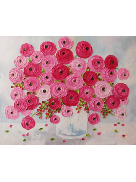 Beautiful Floral Painting With Ranunculus and Hydrangeas 4x4 Inch Mini  Canvas Art 