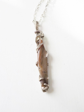 Petrified wood silver necklace