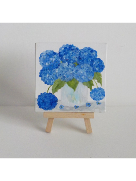Blue Hydrangea Watercolor on Canvas with Easel